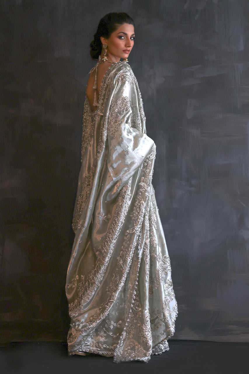 Indian Mint Zardozi Metallic Silk Saree (2-Piece) - Image 6