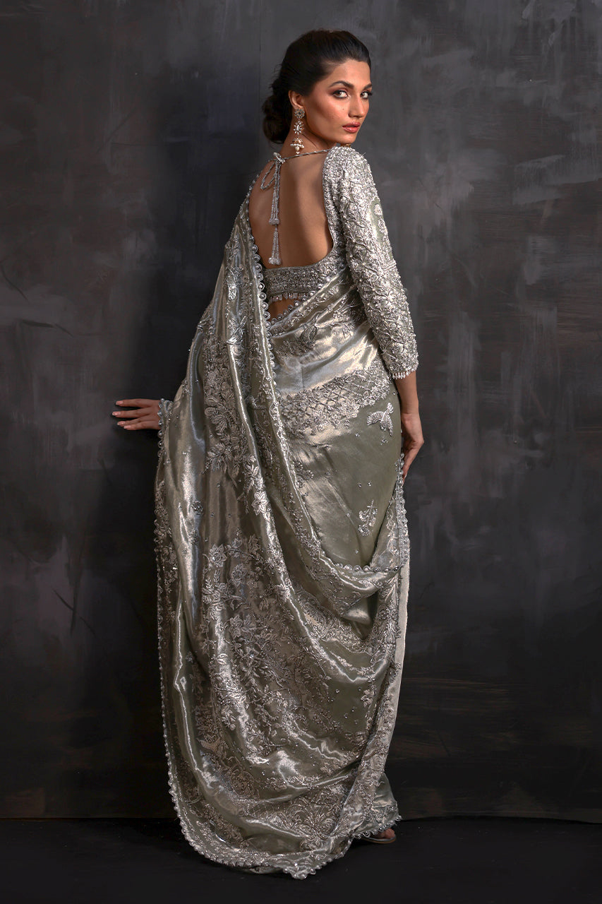 Indian Mint Zardozi Metallic Silk Saree (2-Piece) - Image 7