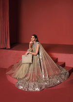 Pakistani Pistachio Sequin Net Saree with Satin Blouse (2-Piece) - Image 3