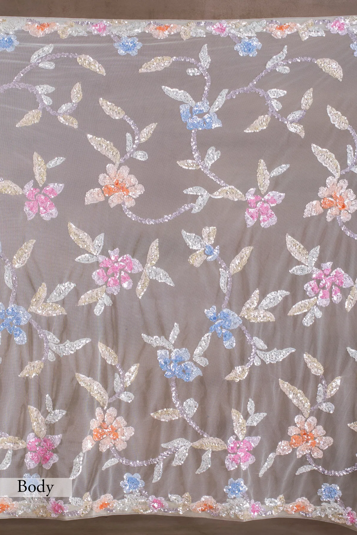 Pale Green Sequin Embroidered Net Saree (2-Piece) - Image 8