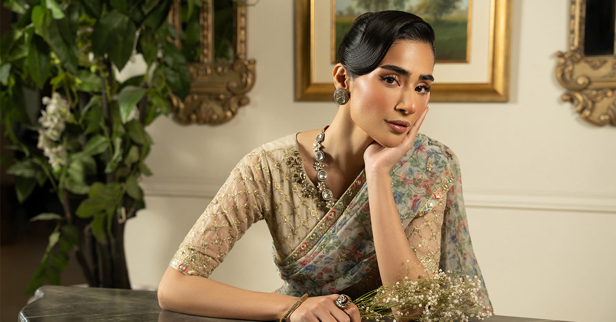 Green Embroidered Organza Saree (3-Piece) - Image 12