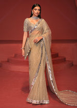 Pakistani Pistachio Embellished Satin Silk & Net Saree (2-Piece) - Image 2