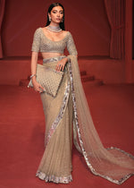 Pakistani Pistachio Embellished Satin Silk & Net Saree (2-Piece) - Image 3