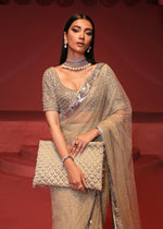 Pakistani Pistachio Embellished Satin Silk & Net Saree (2-Piece) - Image 6