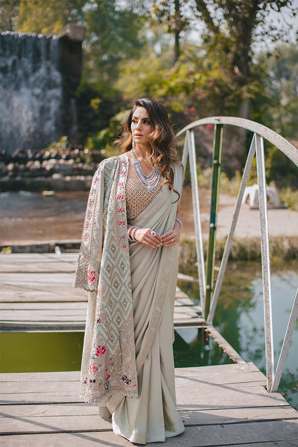 Pistachio Green Embellished Silk Saree (3-Piece) - Image 4