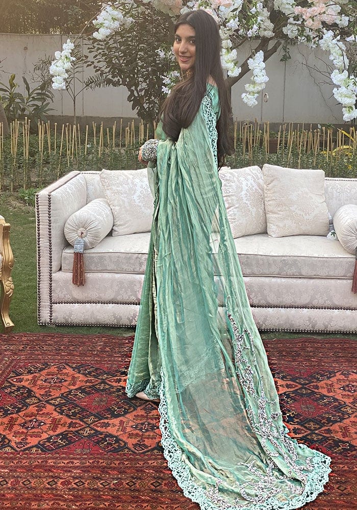 Pakistani Mint Adda Dabka Tissue Silk Saree (2-Piece) - Image 5