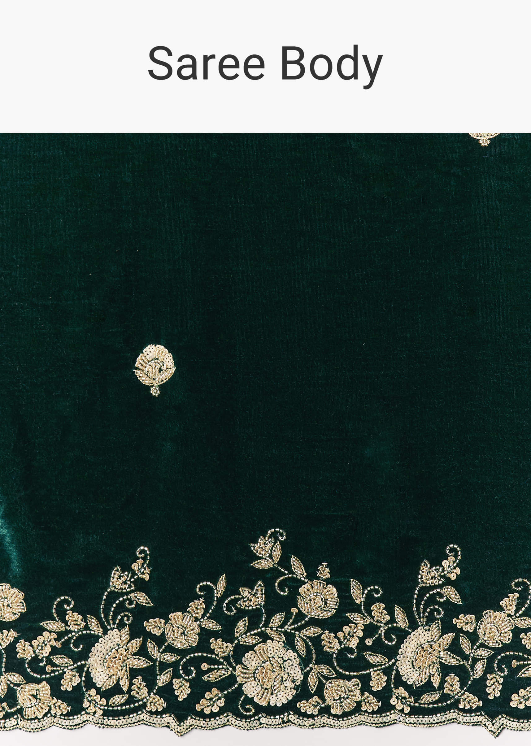 Indian Deep Green Embroidered Velvet Saree (2-Piece) - Image 8