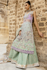 Mint Hand-Embroidered Brocade Sharara (3-Piece) - Image 4