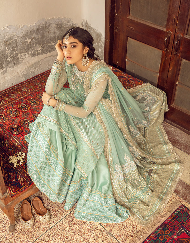 Pakistani Mint Chikankari Chiffon & Silk Sharara (3-Piece) - Image 3