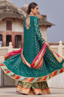 Pakistani Emerald Green Embroidered Chiffon Sharara (3-Piece) - Image 3