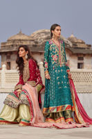 Pakistani Emerald Green Embroidered Chiffon Sharara (3-Piece) - Image 5