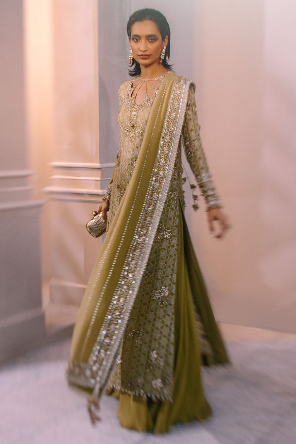 Sage Green Embellished Chiffon Silk Sharara (3-Piece) - Image 3