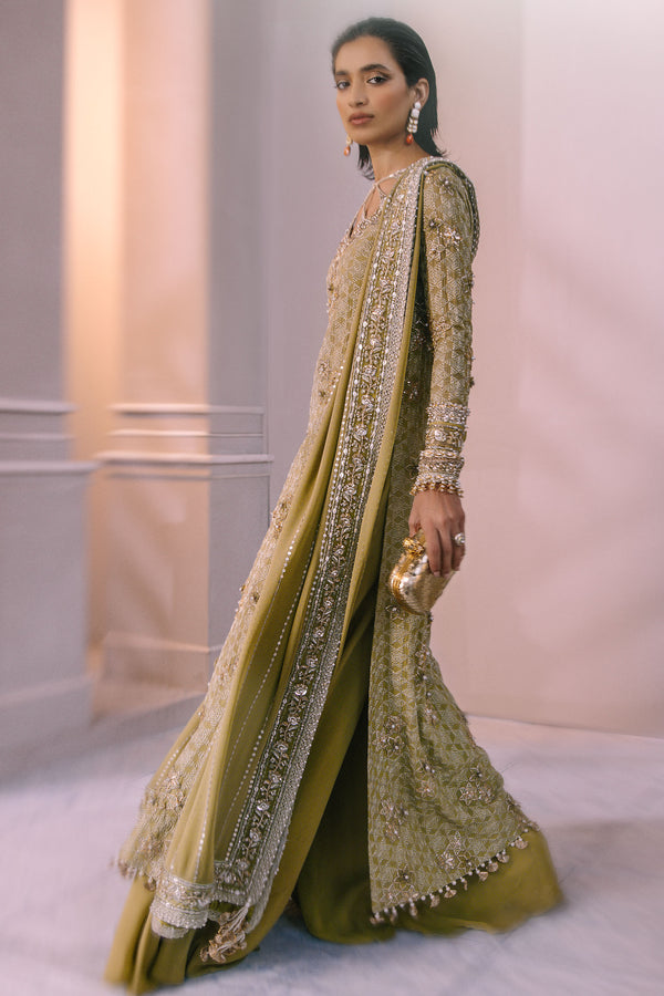 Sage Green Embellished Chiffon Silk Sharara (3-Piece) - Image 5