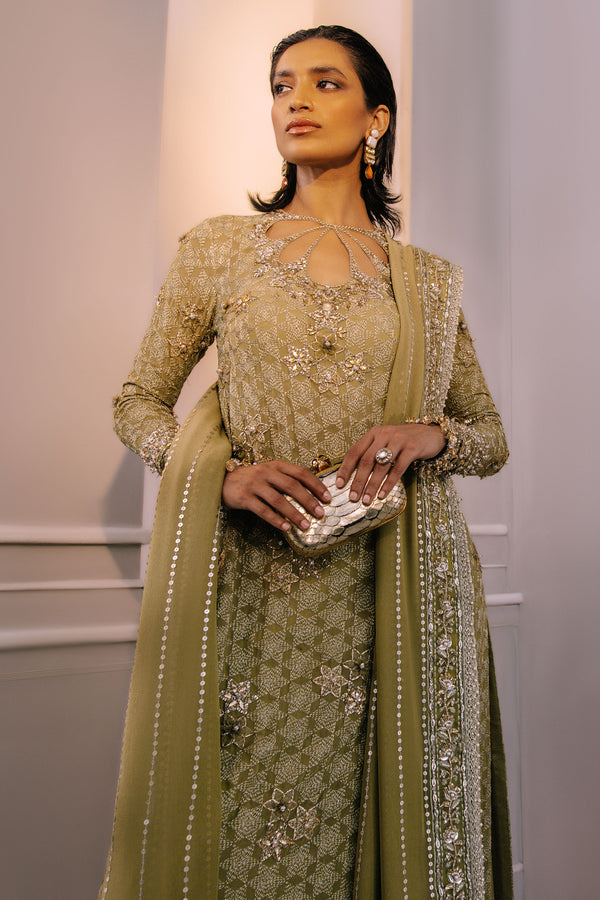 Sage Green Embellished Chiffon Silk Sharara (3-Piece) - Image 6