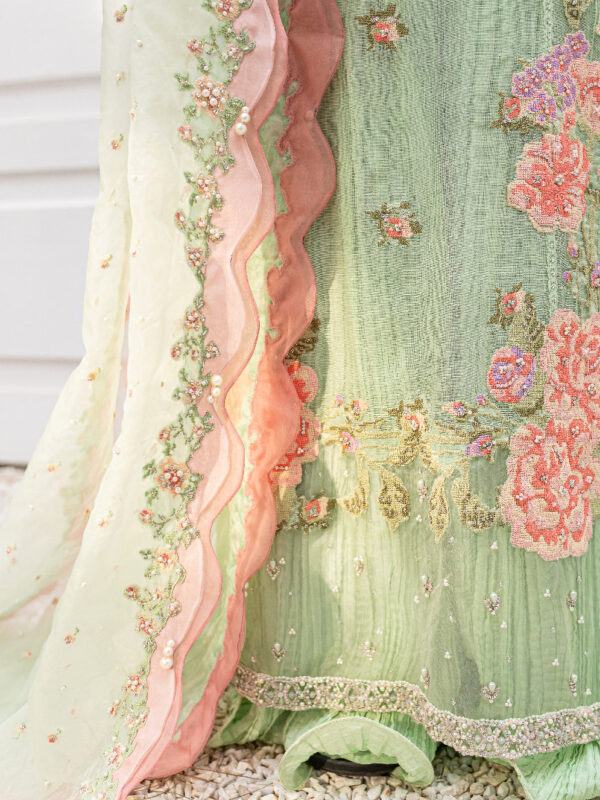 Mint & Rose Embroidered Cotton Net Organza Sharara (3-Piece) - Image 2