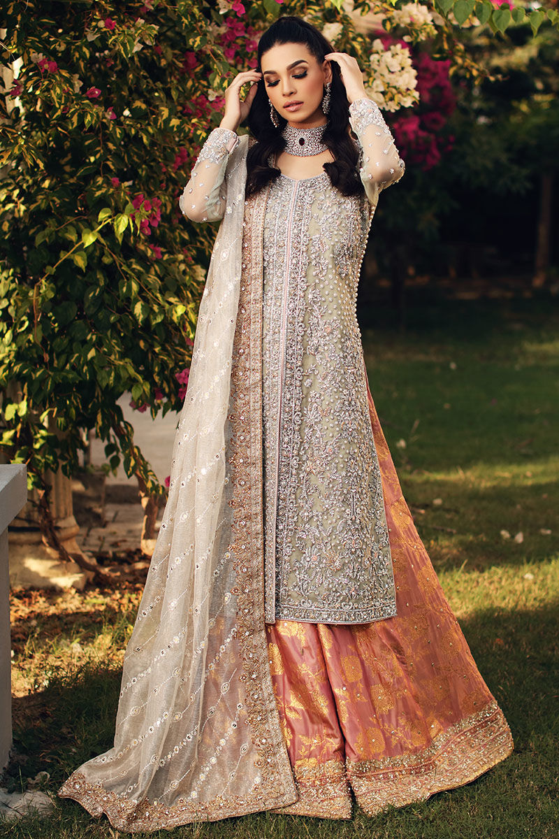 Sea Green Embellished Net & Jamawar Sharara (3-Piece)