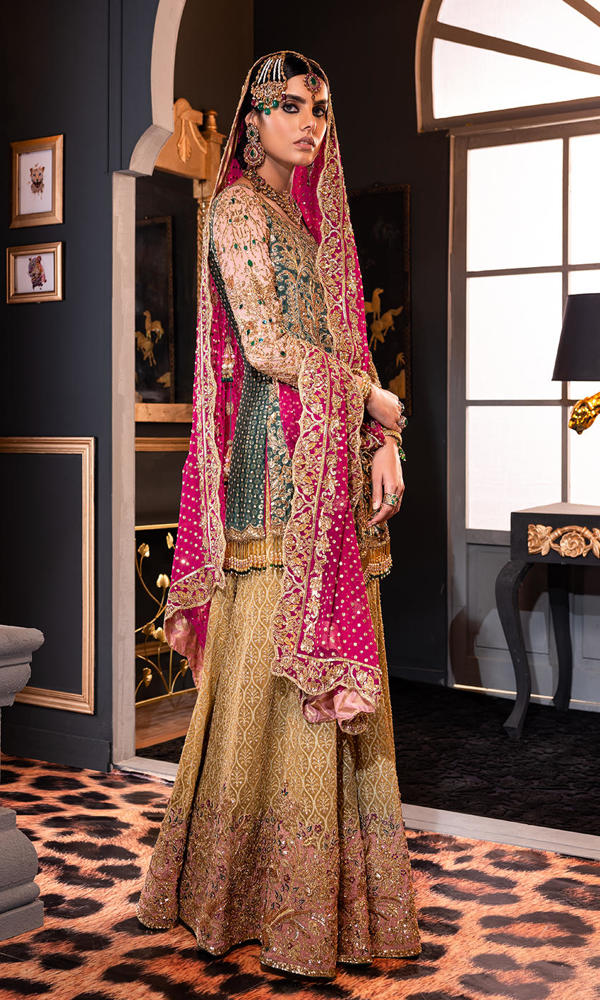 Emerald Green Zardozi Silk Sharara (3-Piece) - Image 4