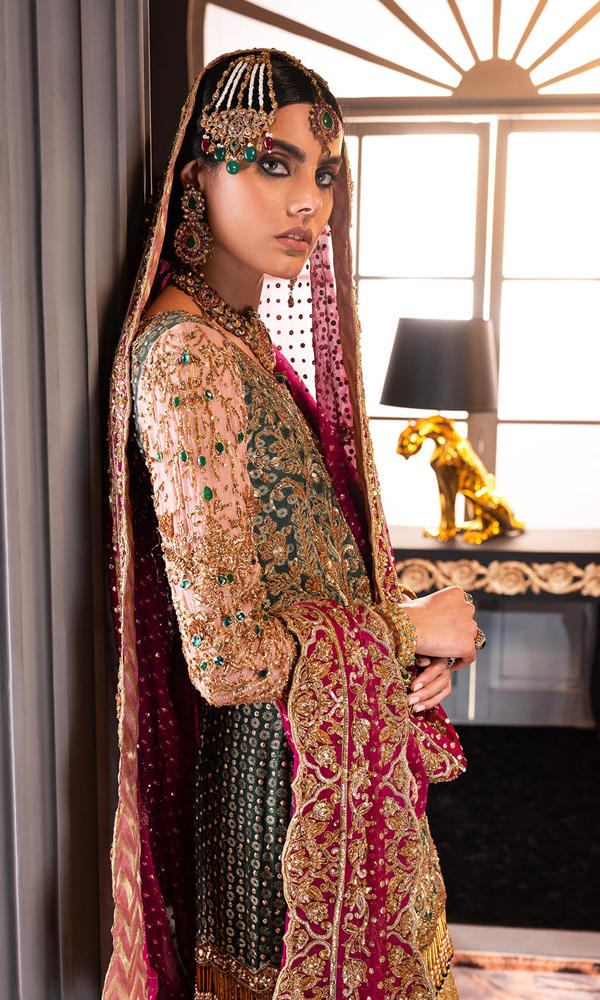 Emerald Green Zardozi Silk Sharara (3-Piece) - Image 5
