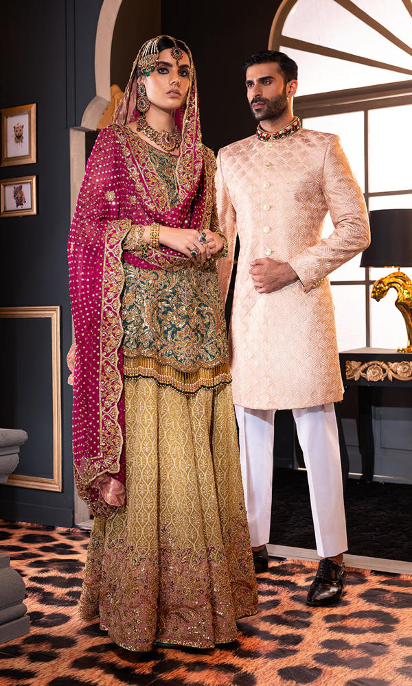 Emerald Green Zardozi Silk Sharara (3-Piece) - Image 7