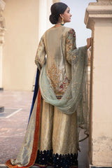 Pakistani Sea Green Handworked Tissue & Jamawar Sharara (3-Piece) - Image 3