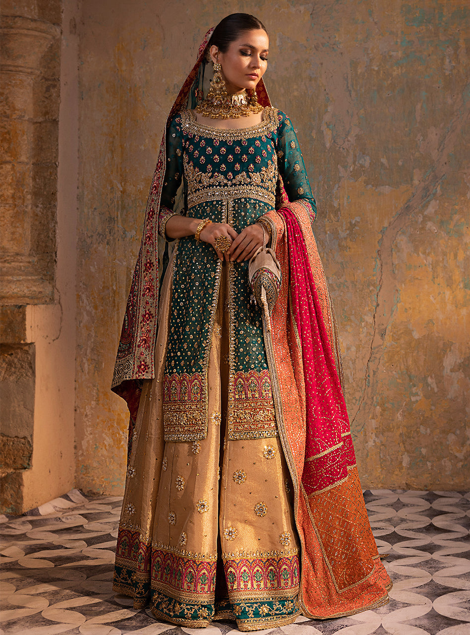 Teal Embroidered Khaddi Net & Brocade Sharara (3-Piece) - Image 3