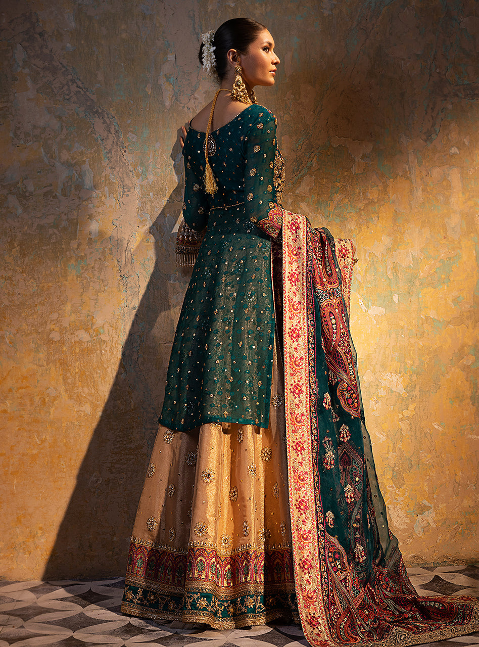 Teal Embroidered Khaddi Net & Brocade Sharara (3-Piece) - Image 6