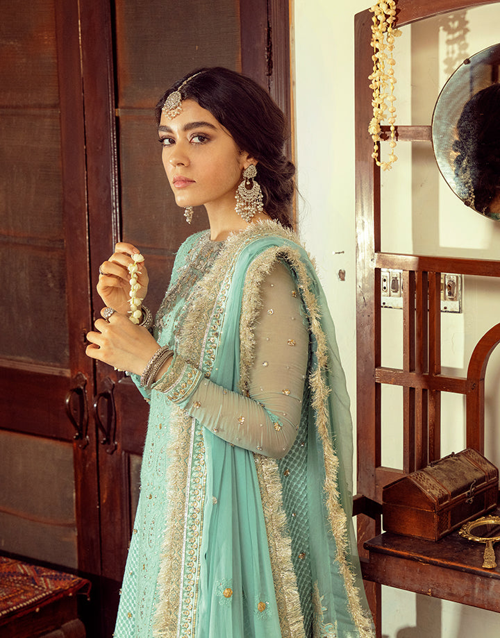 Pakistani Mint Handworked Chiffon & Raw Silk Sharara (3-Piece) - Image 2