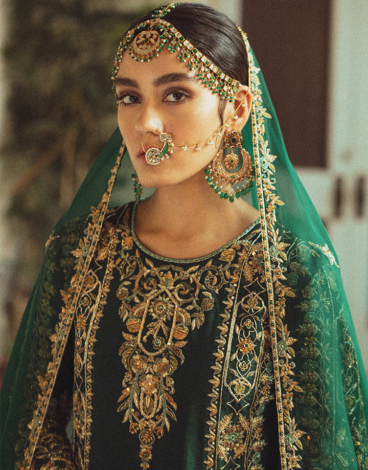 Emerald Green Handworked Korean Raw Silk Sharara (3-Piece) - Image 2