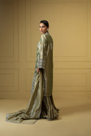 Mint Embroidered Lamé Sharara Dress (3-Piece) - Image 2