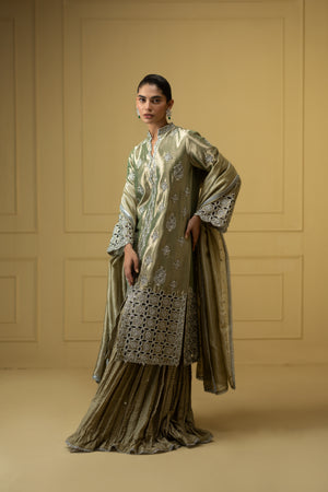 Mint Embroidered Lamé Sharara Dress (3-Piece) - Image 4