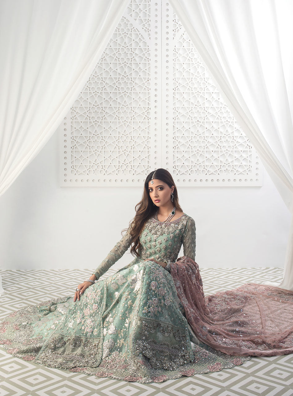 Mint Embellished Net Sharara Set (3-Piece) - Image 4