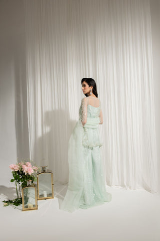 Mint Hand-Embellished Net Sharara (3-Piece) - Image 3