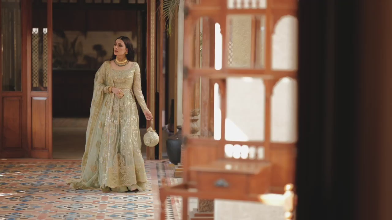 Pakistani Pastel Sage Embroidered Net Sharara Set (3-Piece) - Image 12