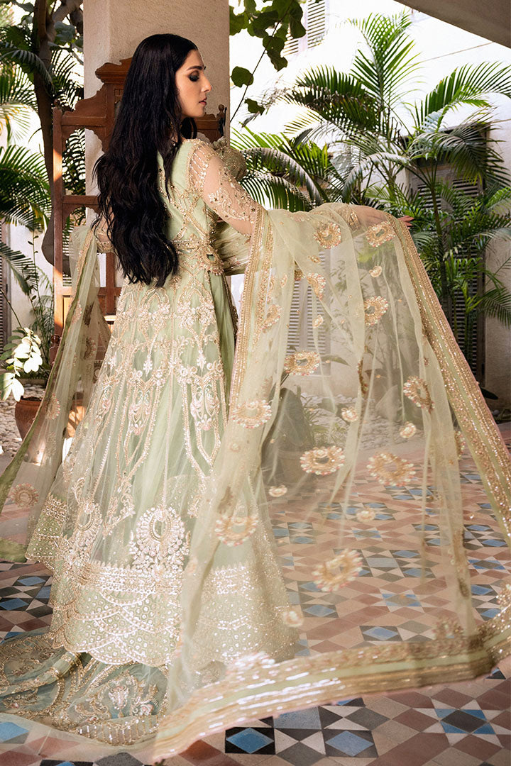 Pakistani Pastel Sage Embroidered Net Sharara Set (3-Piece) - Image 9