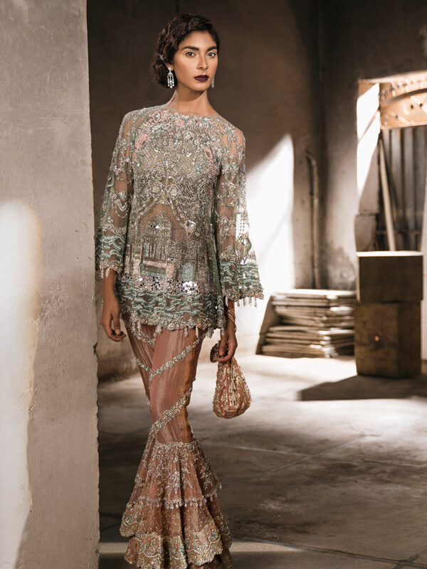 Sage Zardozi Net Sharara Set (3-Piece) - Image 1