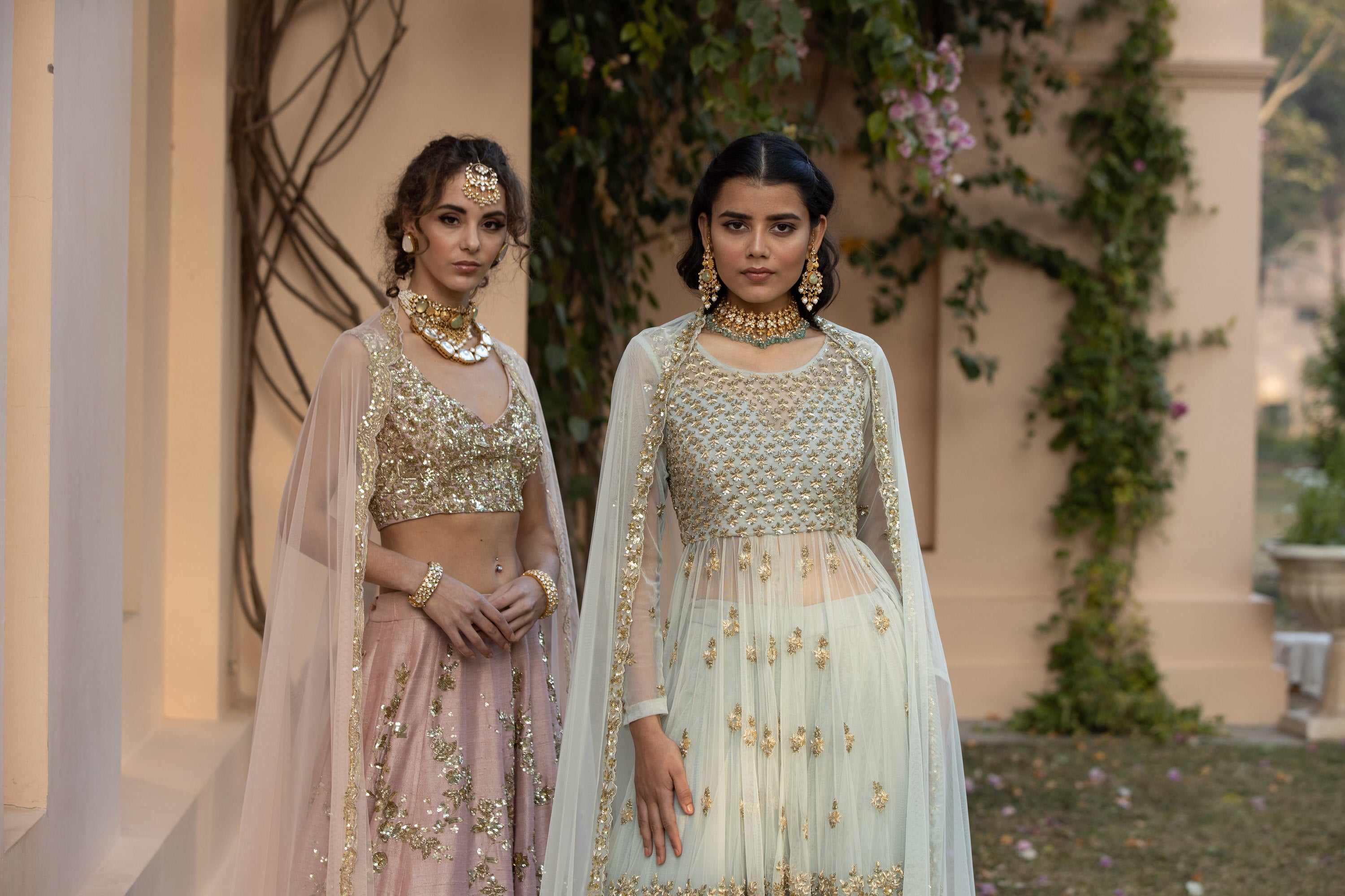 Sea Green Zari Sequin Net Sharara (3-Piece) - Image 3