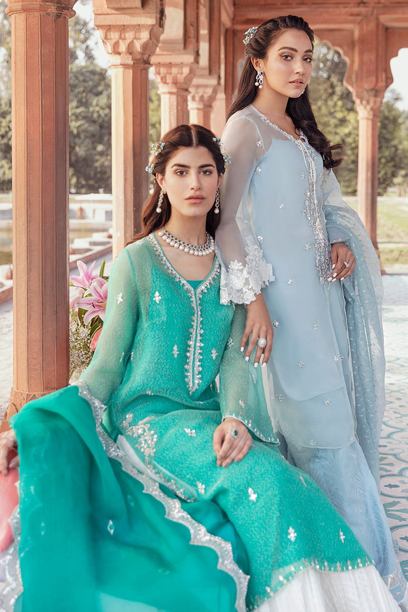 Pakistani Green Handworked Kurta with Crushed Sharara (3-Piece) - Image 7