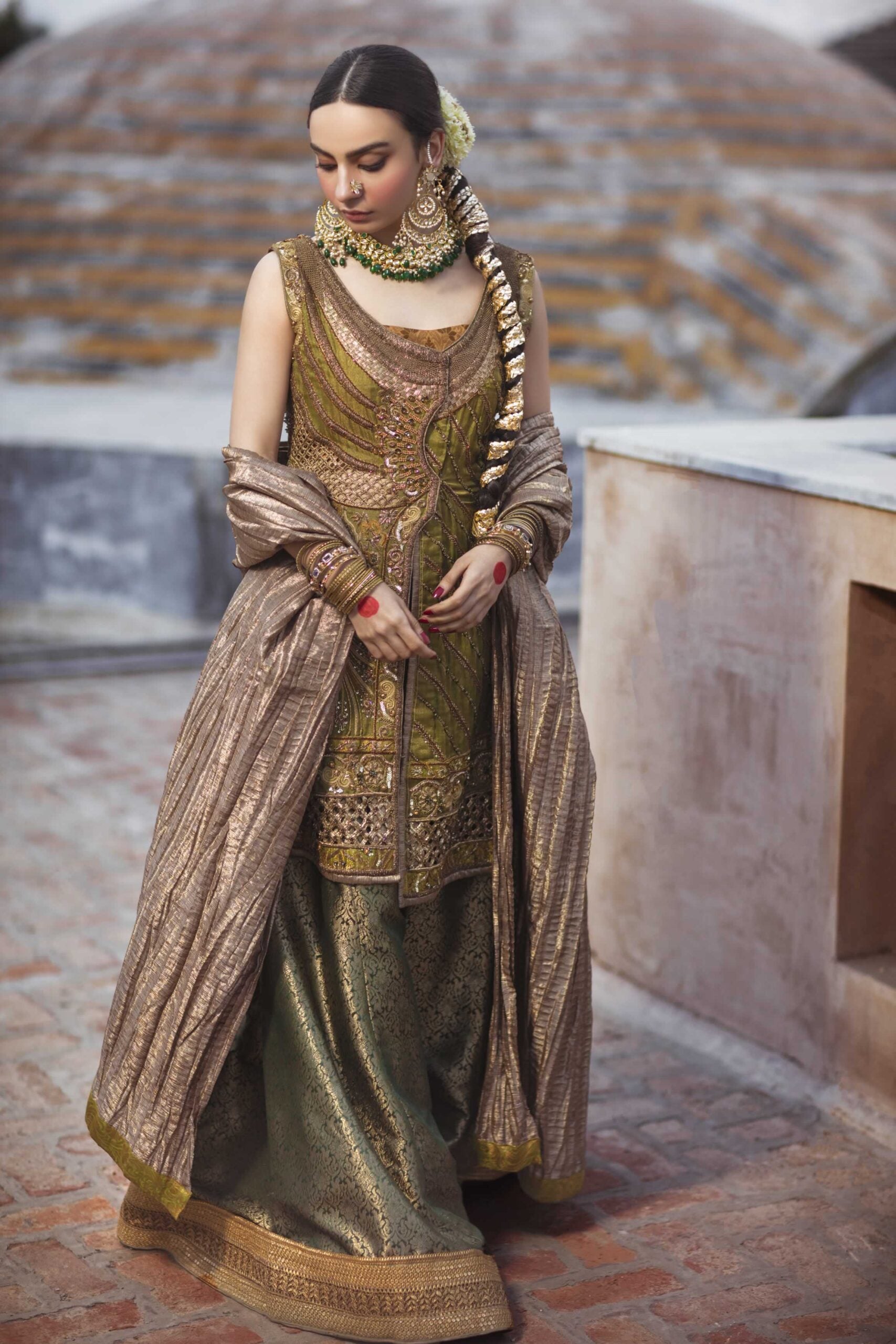 Pistachio Green Embellished Organza Sharara (3-Piece) - Image 2