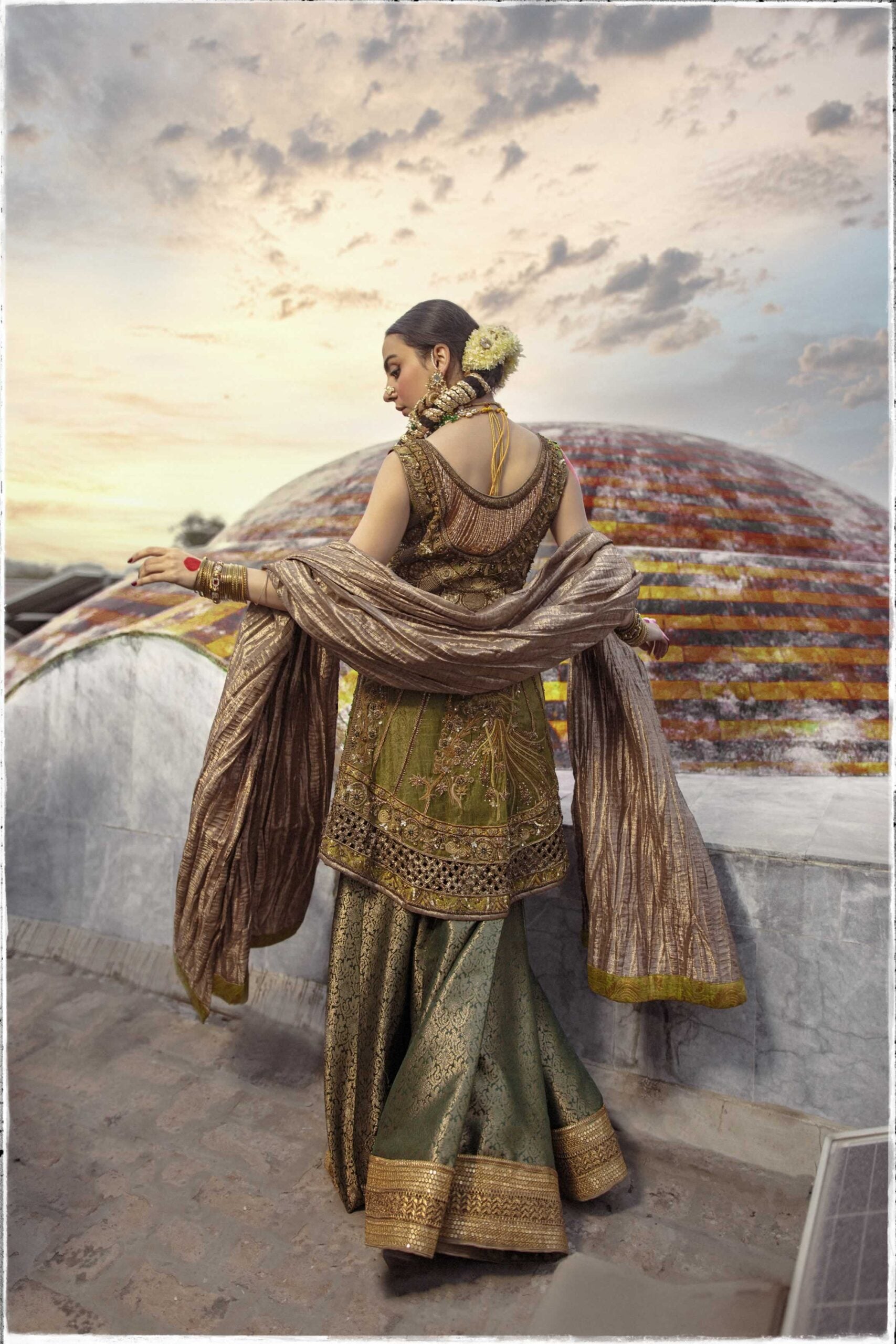 Pistachio Green Embellished Organza Sharara (3-Piece) - Image 3