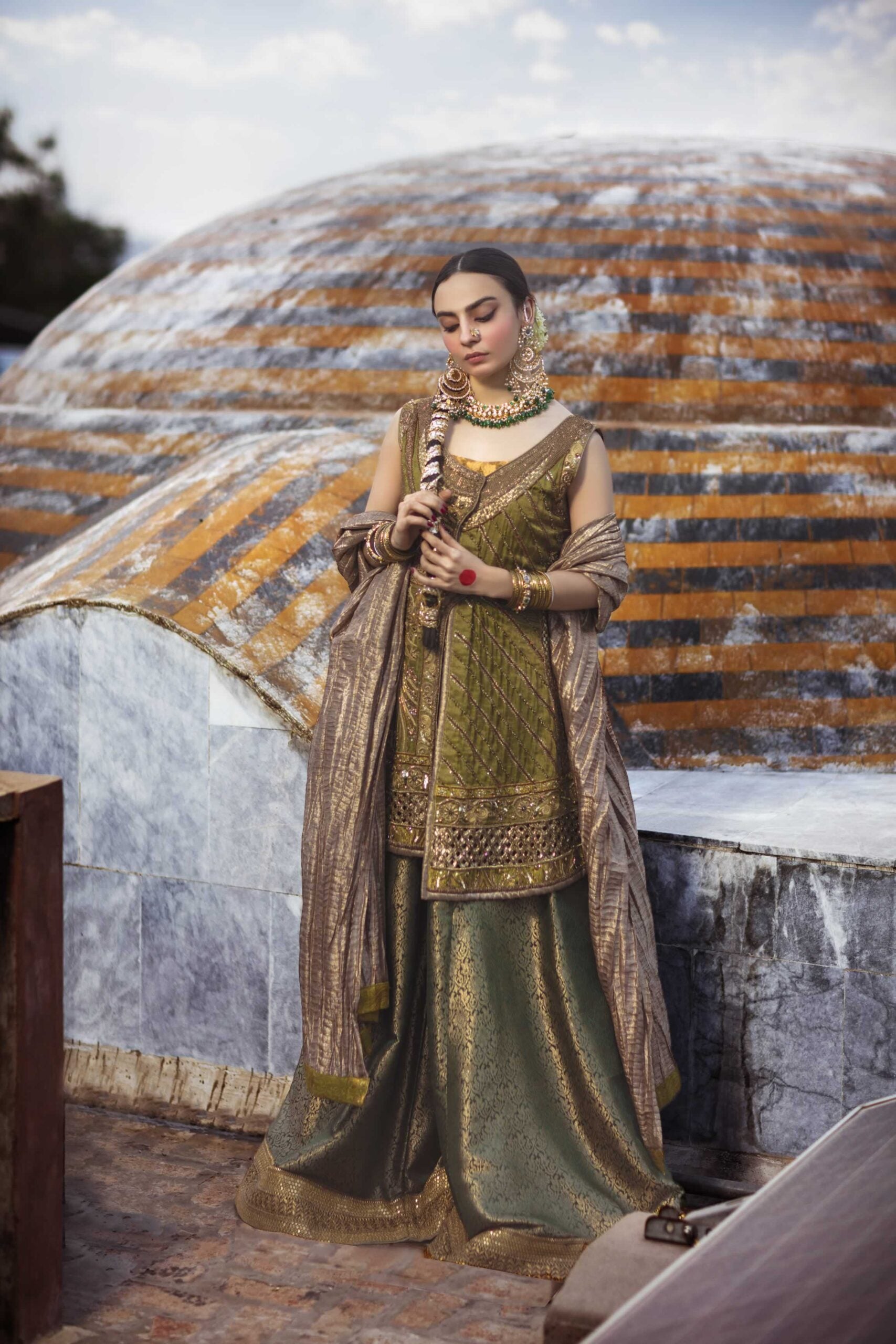 Pistachio Green Embellished Organza Sharara (3-Piece) - Image 4