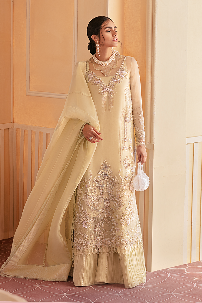 Chartreuse Embroidered Organza Sharara Set (3-Piece) - Image 1