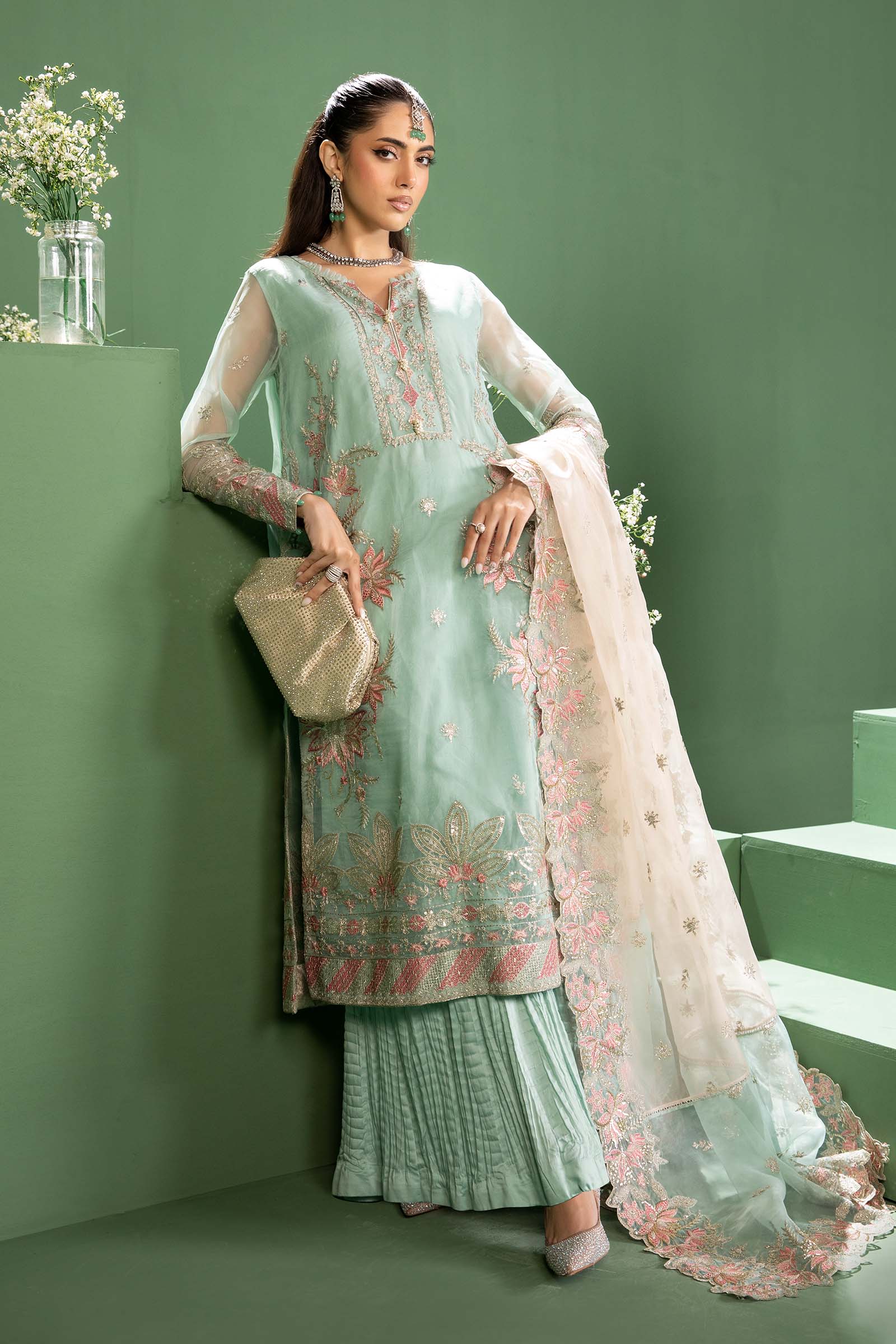 Ferozi Embroidered Organza Sharara Suit (3-Piece) - Image 1