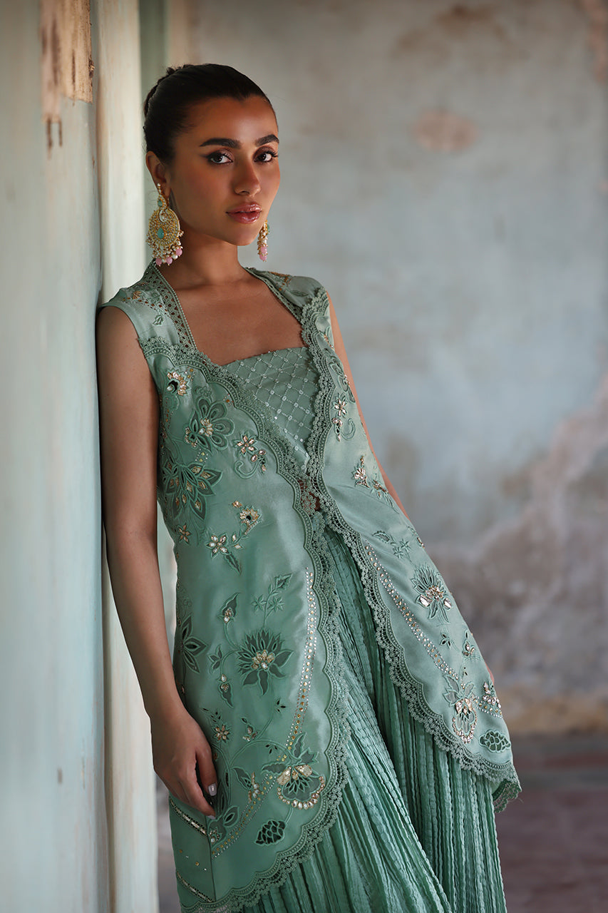 Mint Zardozi Raw Silk Jacket Sharara (3-Piece) - Image 6
