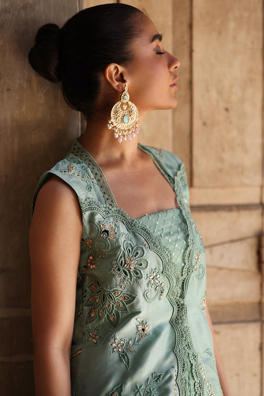 Mint Zardozi Raw Silk Jacket Sharara (3-Piece) - Image 7