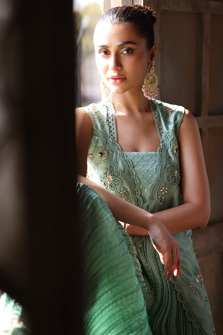 Mint Zardozi Raw Silk Jacket Sharara (3-Piece) - Image 8