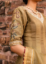 Mehndi Green Embroidered Korean Rawsilk Peshwas Sharara (3-Piece) - Image 3