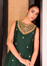 Emerald Green Handworked Korean Rawsilk Maxi Sharara (3-Piece) - Image 3