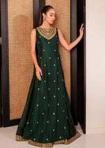 Emerald Green Handworked Korean Rawsilk Maxi Sharara (3-Piece) - Image 5