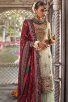 Pakistani Mint Green Antique Dabka Silk Sharara (3-Piece) - Image 3