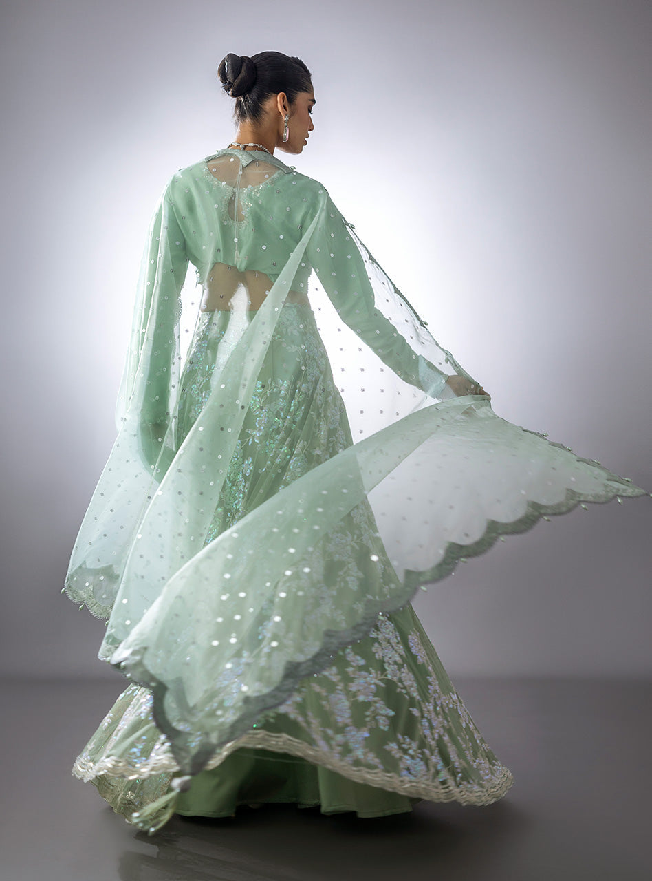 Mint Green Embroidered Silk-Blend Sharara (3-Piece) - Image 4